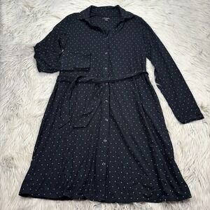 J.Jill Women's S Black Polka Dot Ponte Jersey Knit Button Front Shirt Dress